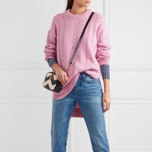 J Crew Pink CableKnit Wool Mock Neck Sweater